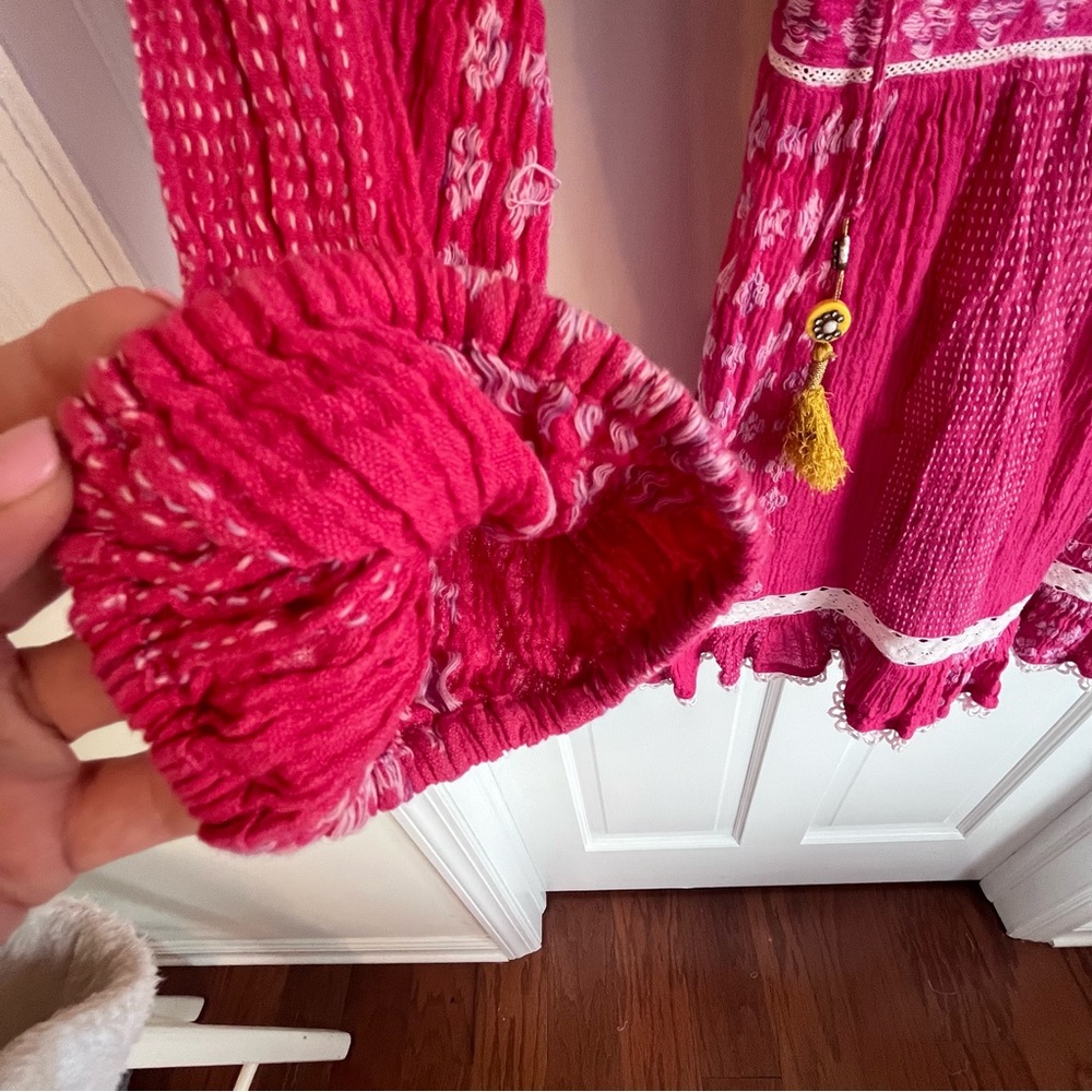 Bell Dress Alicia Bell Pink White Embroidered Tassel Dress Coverup SZ Med Boho - Picture 9 of 13